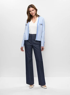 Cardigan pied-de-poule et jean évasé