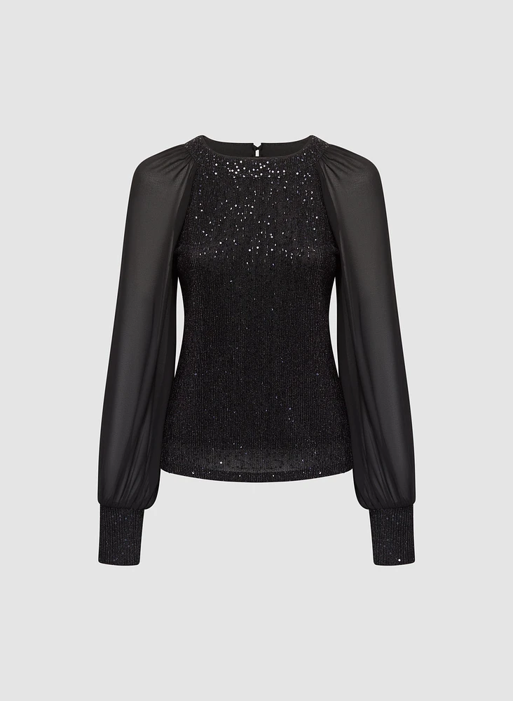 Sequin Embellished Chiffon Sleeve Top