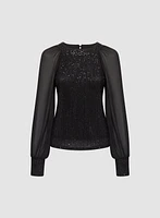 Sequin Embellished Chiffon Sleeve Top