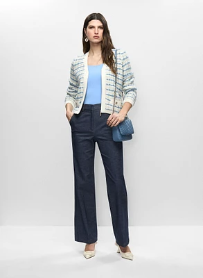 Cardigan rayé et jean évas