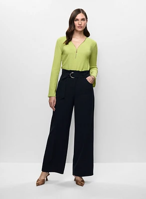 Haut à encolure en V zippée et pantalon à jambe large