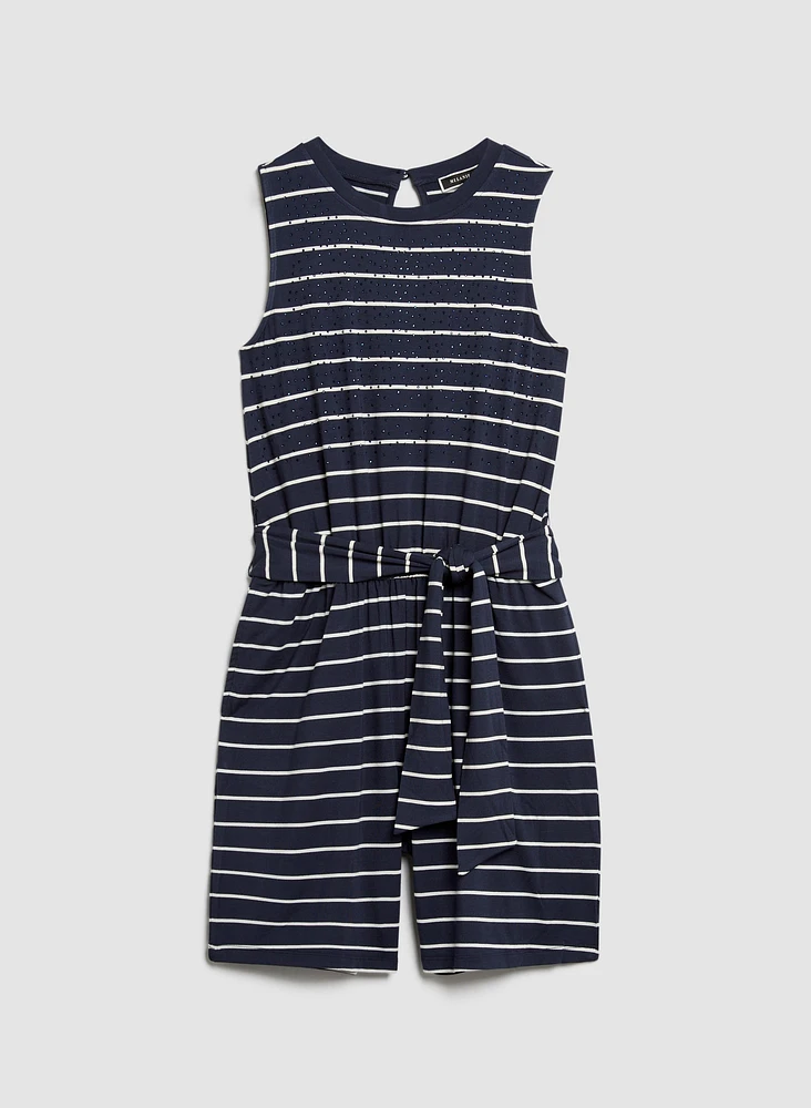 Striped Rhinestone Detail Romper
