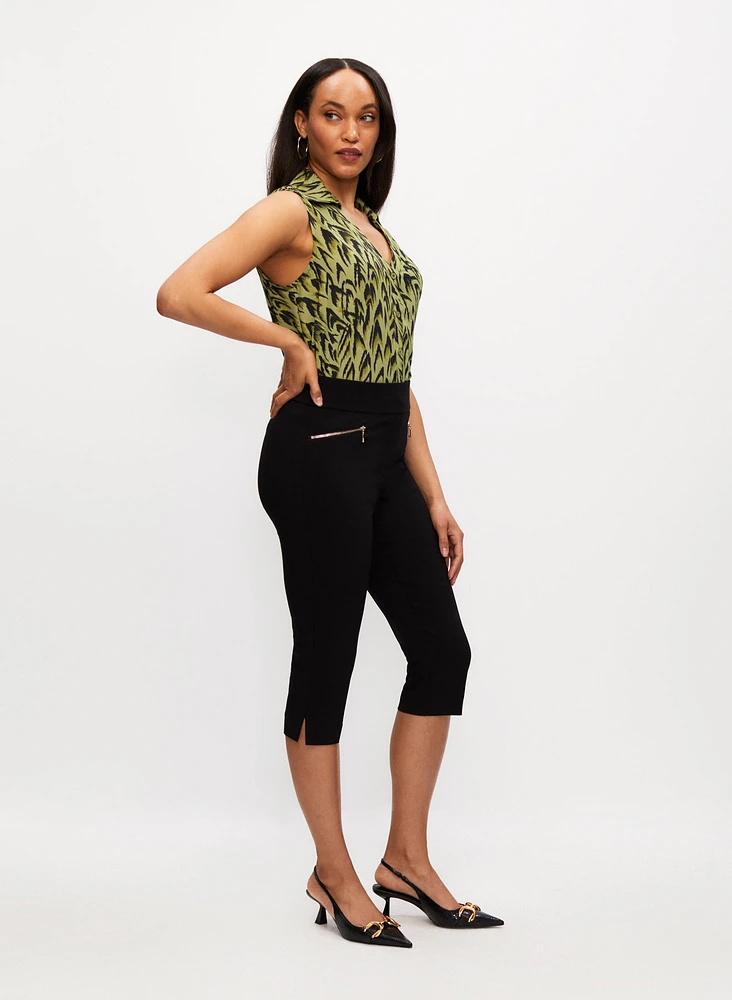 Pull-On Zipper Detail Capris
