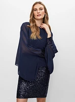 Robe fourreau pailletée à drapé cape