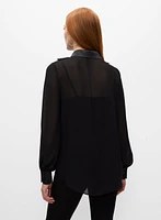 Sequin Ruffle Button-Up Blouse