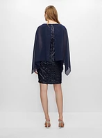 Chiffon Cape Sequin Dress