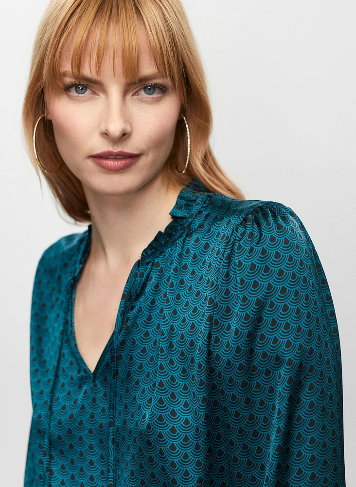 Satin Art Deco Fan Motif Blouse