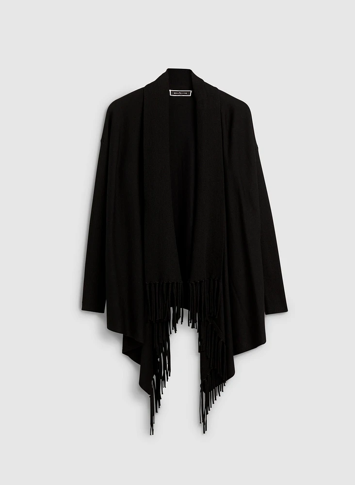 Cardigan à franges et ourlet asymétrique