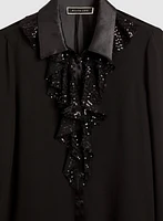 Sequin Ruffle Button-Up Blouse