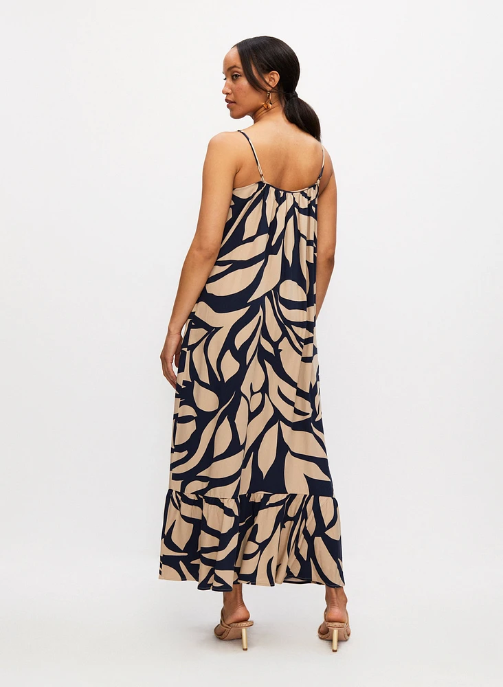Robe maxi à motif feuilles