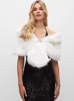 Rhinestone Clip Faux Fur Stole