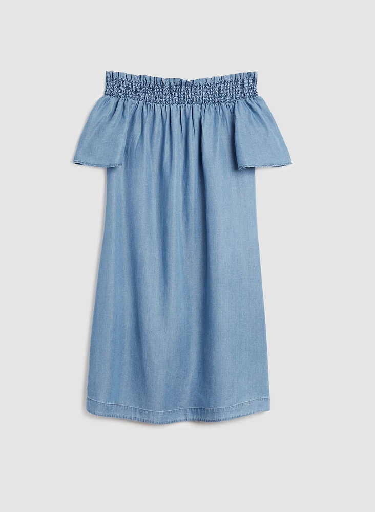 Robe droite en tencel à encolure bateau