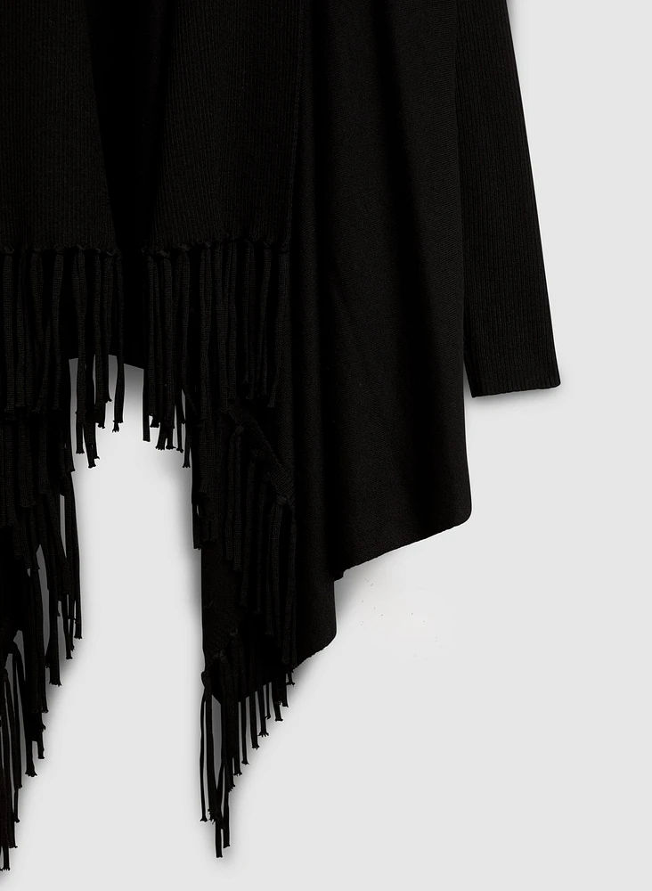 Cardigan à franges et ourlet asymétrique