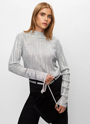 Pull en tricot côtelé à sequins