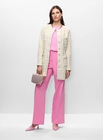 Veste longue en tissu bouclé et pantalon habillé à jambe large