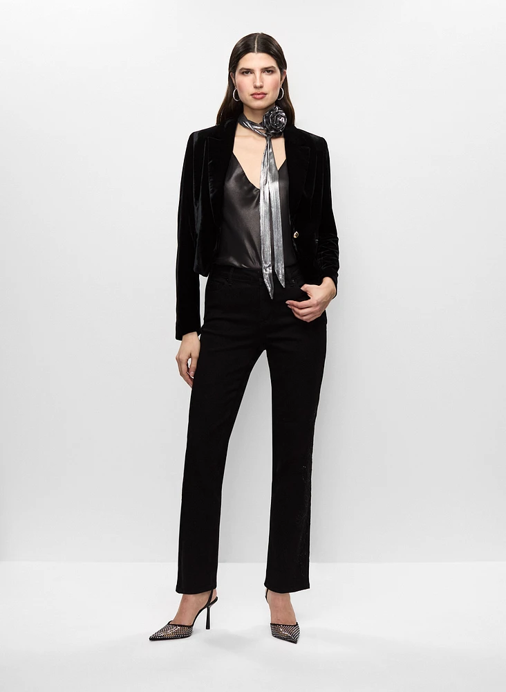 Veste en velours et jean brodé