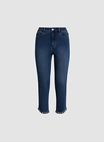 Capri en denim à ourlet enjolivé