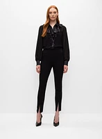 Sequin Ruffle Button-Up Blouse