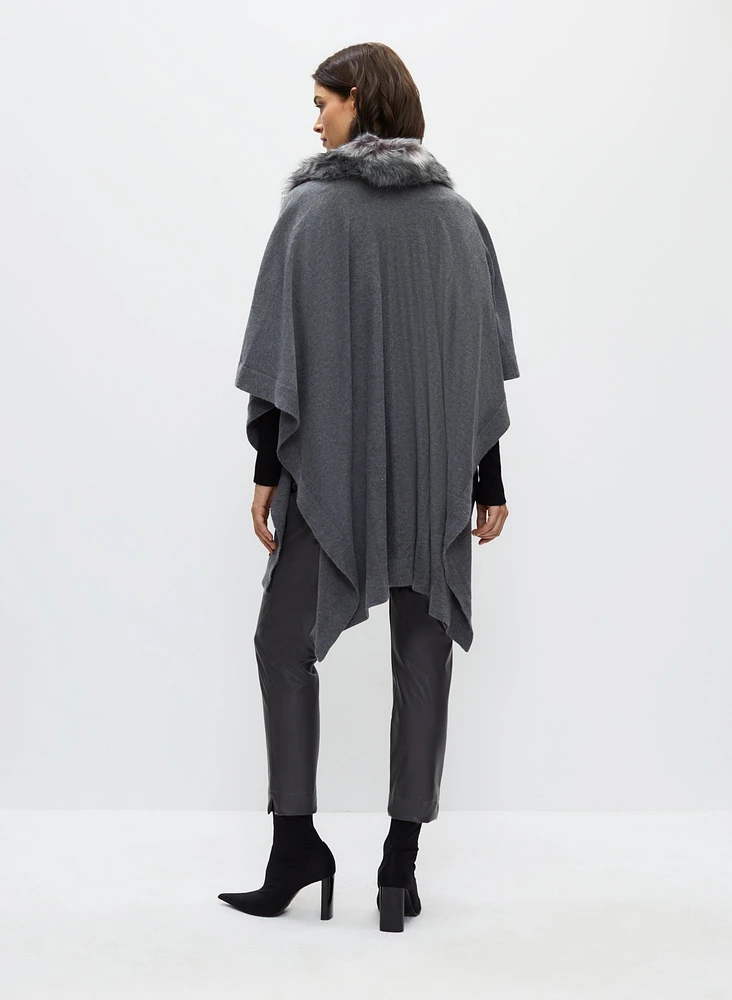 Poncho à col amovible en fausse fourrure