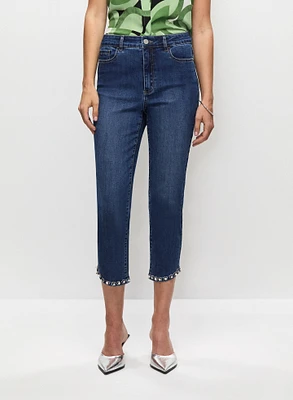 Capri en denim à ourlet enjolivé