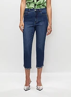 Capri en denim à ourlet enjolivé
