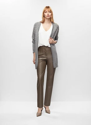 Cardigan mi-long et pantalon en cuir végane
