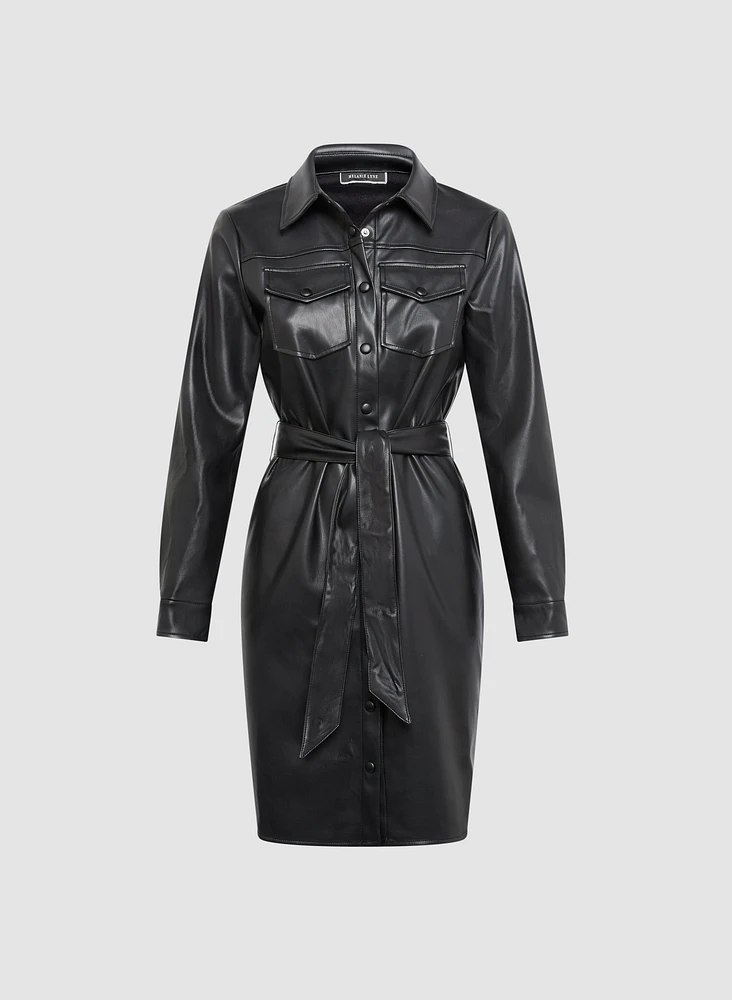 Vegan Leather Shirt Dress