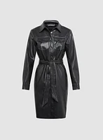 Vegan Leather Shirt Dress