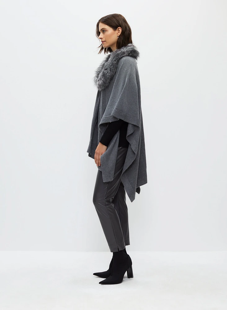 Poncho à col amovible en fausse fourrure