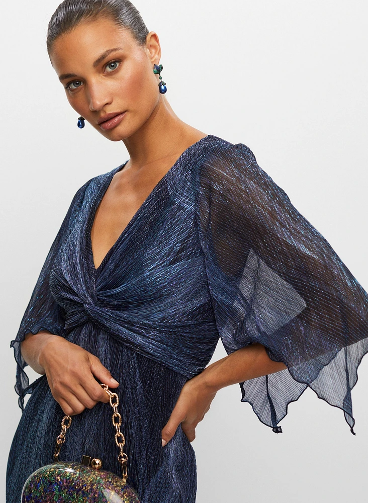 Metallic Flutter Sleeve Dress