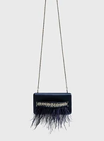 Feather & Crystal Detail Satin Clutch
