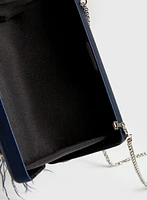 Feather & Crystal Detail Satin Clutch