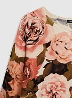 Haut à motif de roses et détail en strass