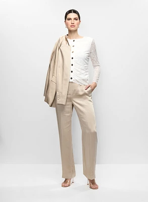 Veste mi-longue en satin et pantalon droit en satin