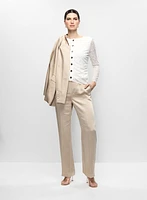 Veste mi-longue en satin et pantalon droit en satin