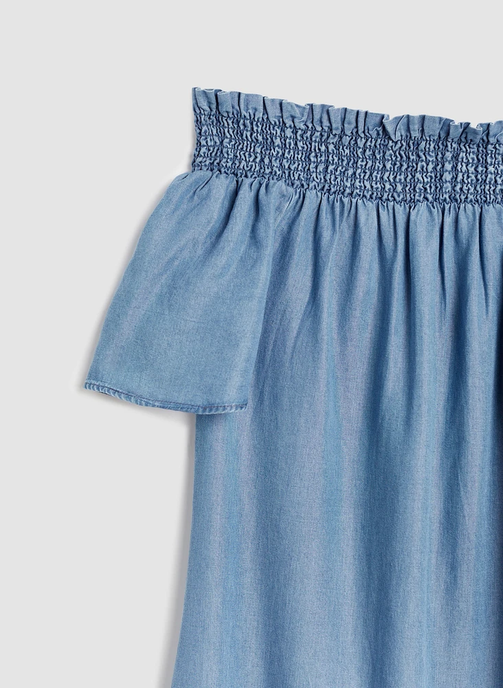 Robe droite en tencel à encolure bateau