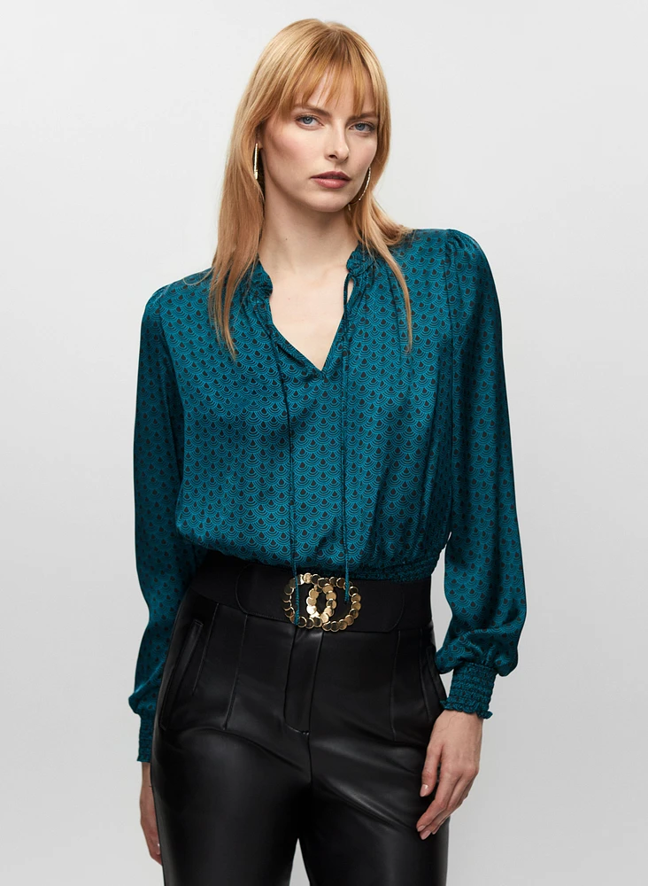 Satin Art Deco Fan Motif Blouse