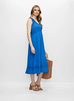 Robe en coton à détails côtelés et brodés