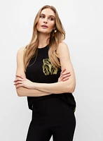 Haut avec poche et dos à motif de plume