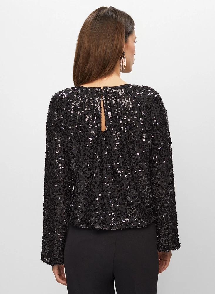 Sequin Detail Crew Neck Top