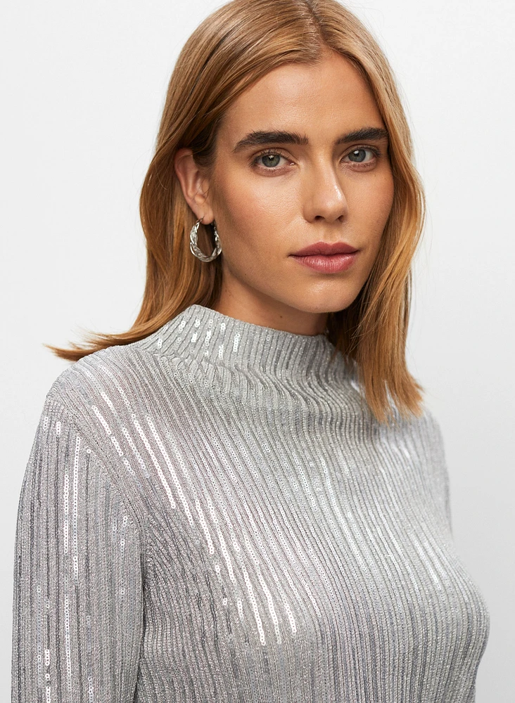 Pull en tricot côtelé à sequins