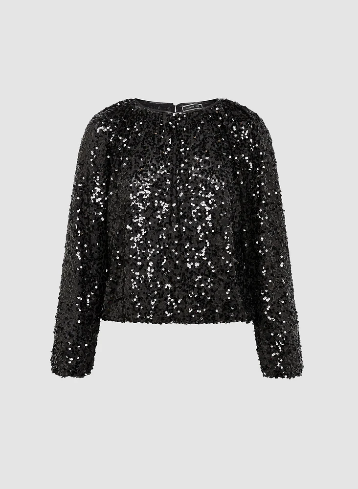 Sequin Detail Crew Neck Top