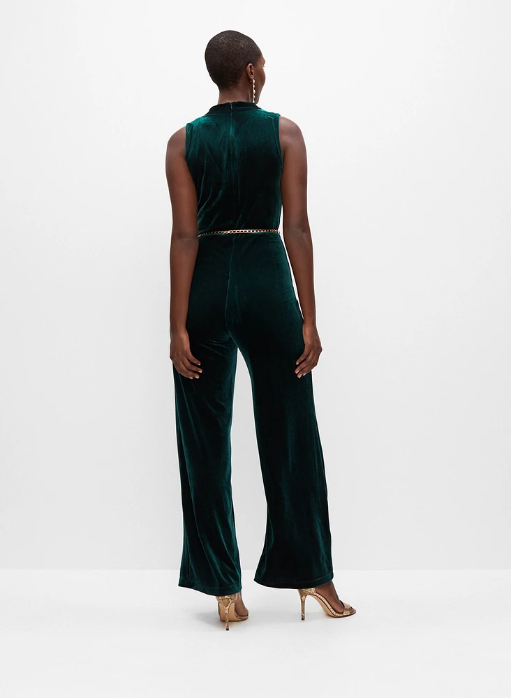 Velvet Belt Detail Jumpsuit