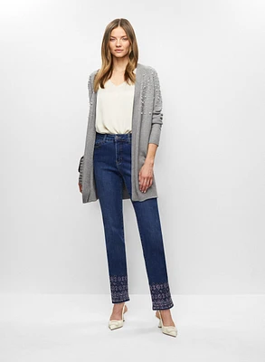 Cardigan en tricot et jean à broderies