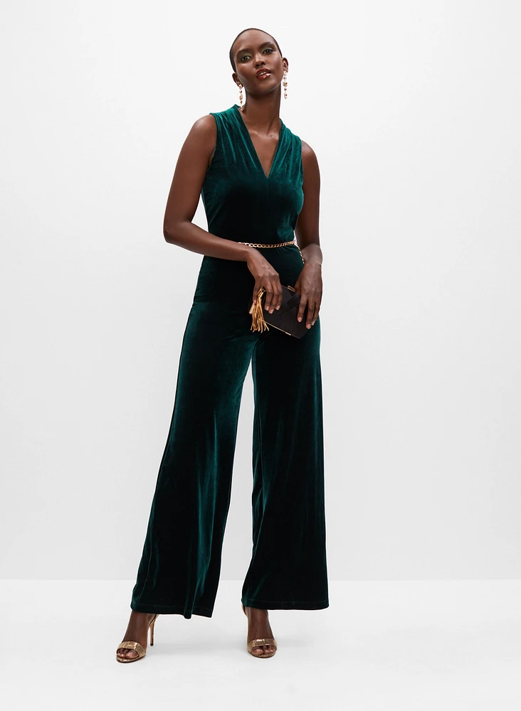 Velvet Belt Detail Jumpsuit