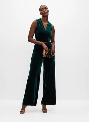 Velvet Belt Detail Jumpsuit