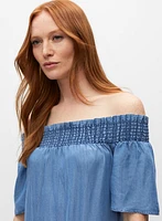 Robe droite en tencel à encolure bateau