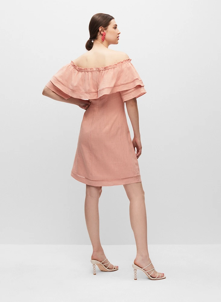 Off-the-Shoulder Linen-Blend Dress