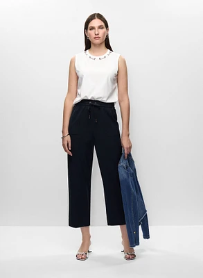 Veste courte en denim et pantalon à taille élastique