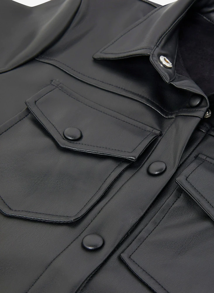 Vegan Leather Shirt Dress